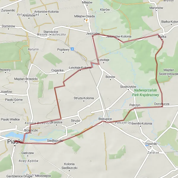 Miniatura mapy "Trasa Rowerowa Jaszczów-Dorohucza-Piaski" - trasy rowerowej w Lubelskie, Poland. Wygenerowane przez planer tras rowerowych Tarmacs.app
