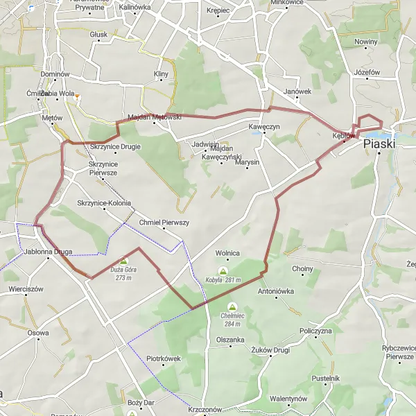 Miniatura mapy "Pętla Piaski - Kozice Dolne - Duża Góra" - trasy rowerowej w Lubelskie, Poland. Wygenerowane przez planer tras rowerowych Tarmacs.app