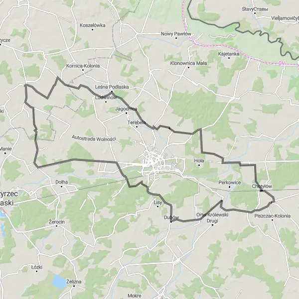 Map miniature of "The Dubów Adventure" cycling inspiration in Lubelskie, Poland. Generated by Tarmacs.app cycling route planner