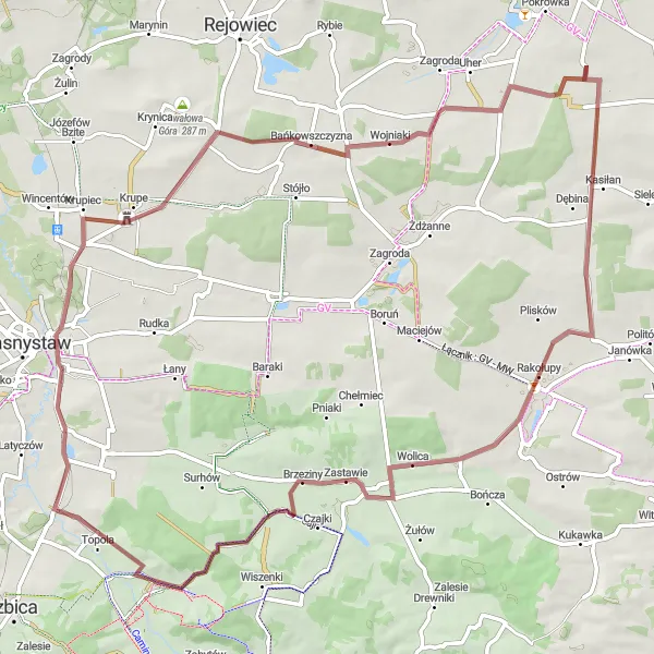 Miniatura mapy "Trasa przez Horodysko i Ruiny zamku w Krupem" - trasy rowerowej w Lubelskie, Poland. Wygenerowane przez planer tras rowerowych Tarmacs.app
