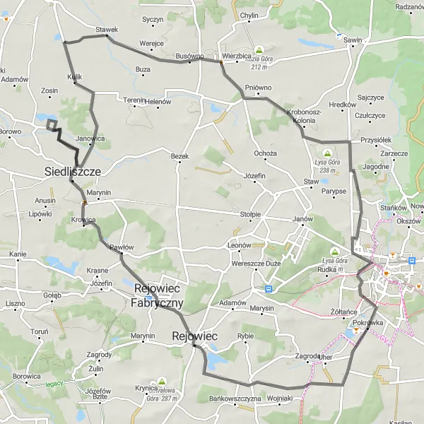Map miniature of "Rejowiec Exploration" cycling inspiration in Lubelskie, Poland. Generated by Tarmacs.app cycling route planner