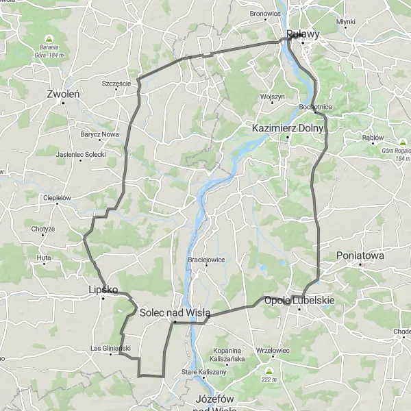 Map miniature of "Pawłowice Challenge" cycling inspiration in Lubelskie, Poland. Generated by Tarmacs.app cycling route planner