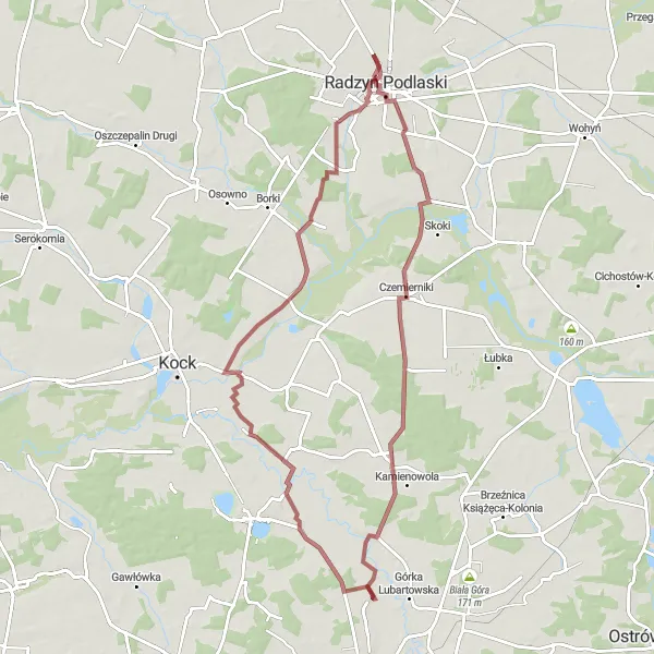 Miniatura mapy "Trasa gravelowa przez Czemierniki i Tchórzew" - trasy rowerowej w Lubelskie, Poland. Wygenerowane przez planer tras rowerowych Tarmacs.app