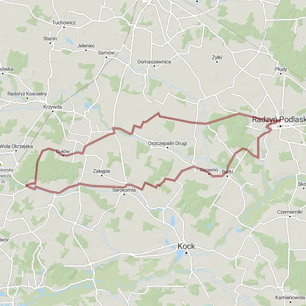 Map miniature of "Wola Osowińska and Turzystwo Trail" cycling inspiration in Lubelskie, Poland. Generated by Tarmacs.app cycling route planner