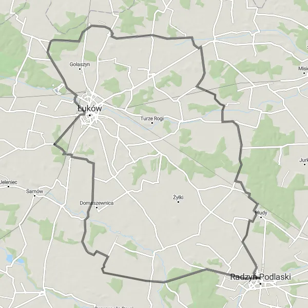 Miniatura mapy "Trasa rowerowa z Radzynia Podlaskiego przez Wola Chomejową" - trasy rowerowej w Lubelskie, Poland. Wygenerowane przez planer tras rowerowych Tarmacs.app