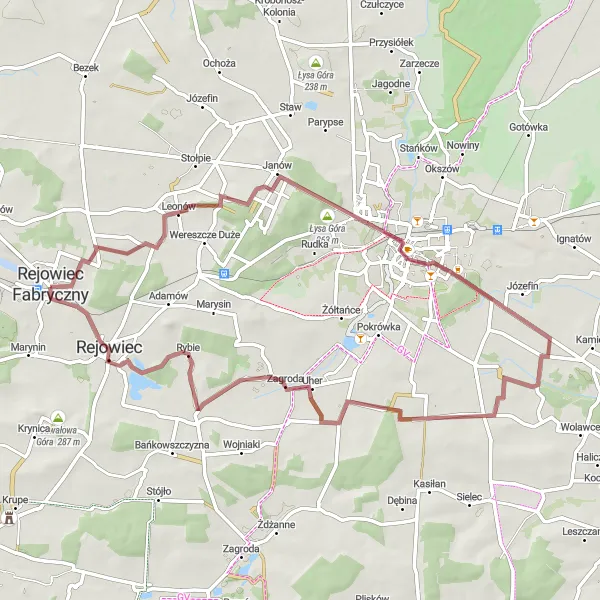 Miniatura mapy "Trasa rowerowa Niemirów - Łysa Góra - Pałac Kretzschmarów - Rejowiec" - trasy rowerowej w Lubelskie, Poland. Wygenerowane przez planer tras rowerowych Tarmacs.app