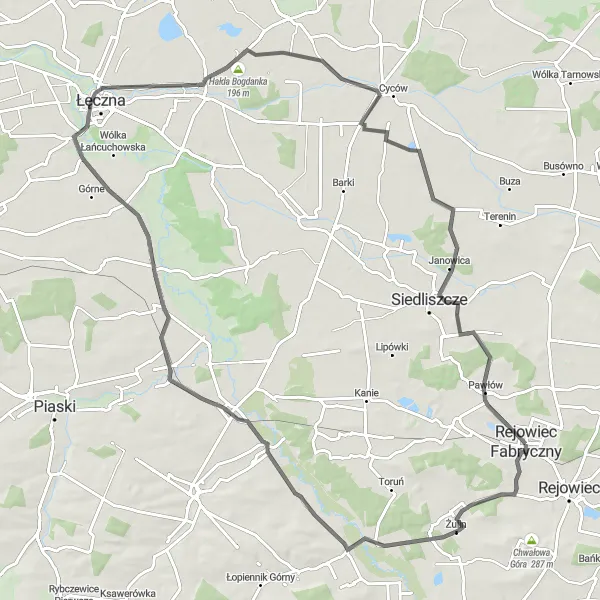 Map miniature of "Kamienna Góra Road Loop" cycling inspiration in Lubelskie, Poland. Generated by Tarmacs.app cycling route planner