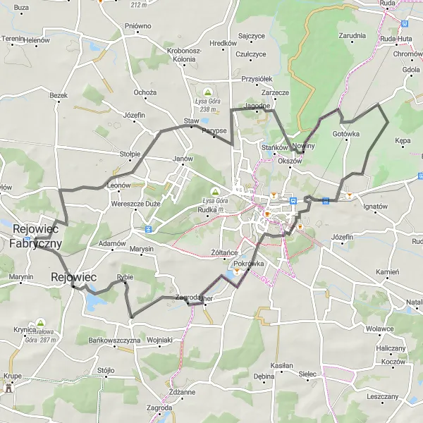 Map miniature of "Srebrzyszcze Circuit: A Road Cycling Adventure" cycling inspiration in Lubelskie, Poland. Generated by Tarmacs.app cycling route planner