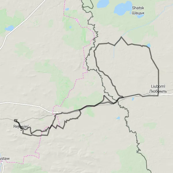Miniatura mapy "Długa trasa przez Nowe Depułtycze i Liuboml" - trasy rowerowej w Lubelskie, Poland. Wygenerowane przez planer tras rowerowych Tarmacs.app