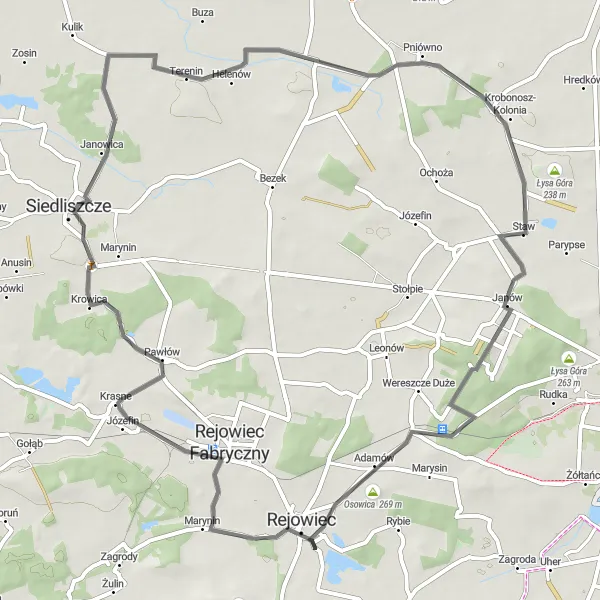 Map miniature of "Serene Road Cycling around Rejowiec" cycling inspiration in Lubelskie, Poland. Generated by Tarmacs.app cycling route planner