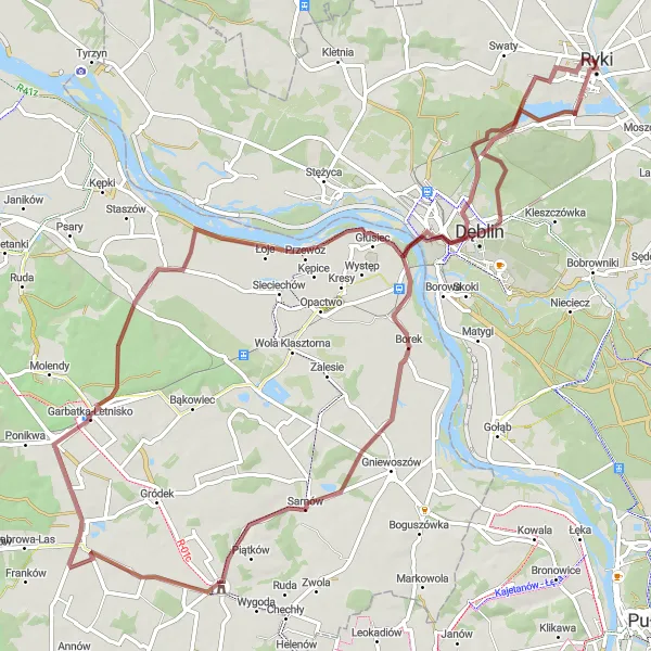 Map miniature of "Zajezierze Loop" cycling inspiration in Lubelskie, Poland. Generated by Tarmacs.app cycling route planner