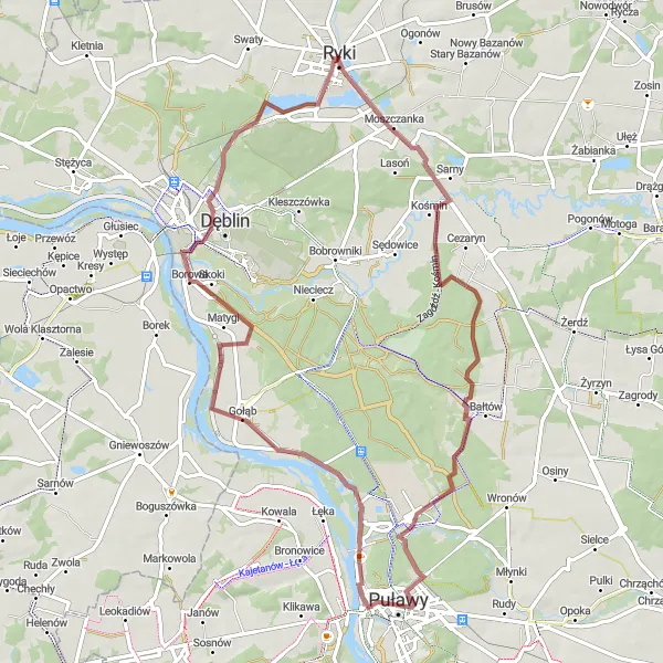 Map miniature of "Moszczanka to Ryki Loop" cycling inspiration in Lubelskie, Poland. Generated by Tarmacs.app cycling route planner