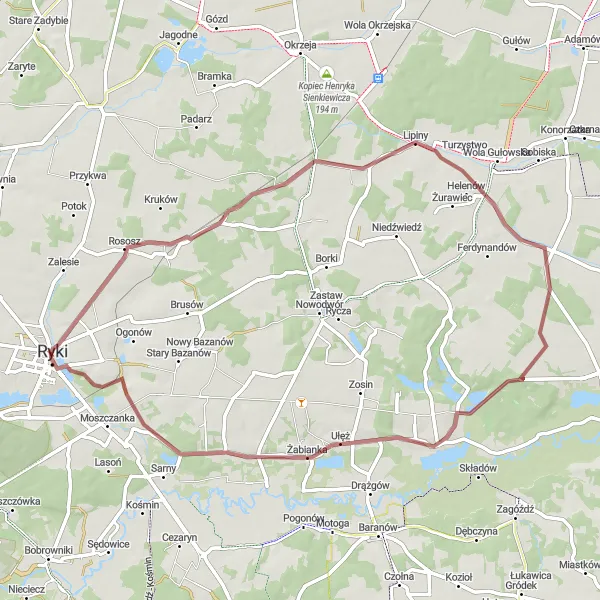 Miniatura mapy "Trasa Gravelowa z Ryk do Grabów Szlachecki" - trasy rowerowej w Lubelskie, Poland. Wygenerowane przez planer tras rowerowych Tarmacs.app