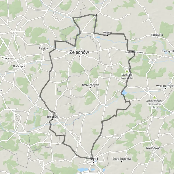 Map miniature of "The Countryside Loop" cycling inspiration in Lubelskie, Poland. Generated by Tarmacs.app cycling route planner