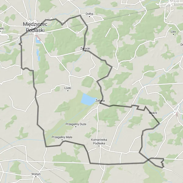 Map miniature of "The Hills of Wysokie" cycling inspiration in Lubelskie, Poland. Generated by Tarmacs.app cycling route planner