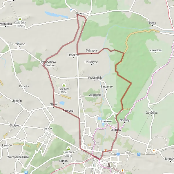 Miniatura mapy "Trasa rowerowa dookoła Sawina - Gravel" - trasy rowerowej w Lubelskie, Poland. Wygenerowane przez planer tras rowerowych Tarmacs.app