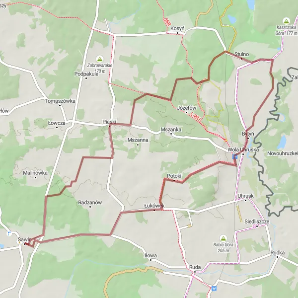 Miniatura mapy "Trasa szlakiem żwirowni w okolicach Sawina" - trasy rowerowej w Lubelskie, Poland. Wygenerowane przez planer tras rowerowych Tarmacs.app