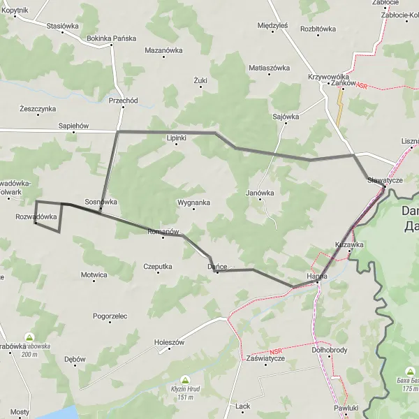 Map miniature of "Sosnówka Loop" cycling inspiration in Lubelskie, Poland. Generated by Tarmacs.app cycling route planner