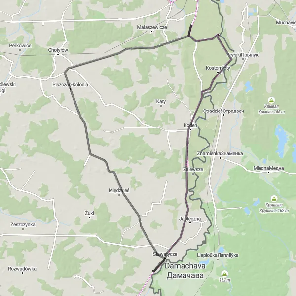 Miniatura mapy "Trasa Krzywowólka - Sławatycze" - trasy rowerowej w Lubelskie, Poland. Wygenerowane przez planer tras rowerowych Tarmacs.app