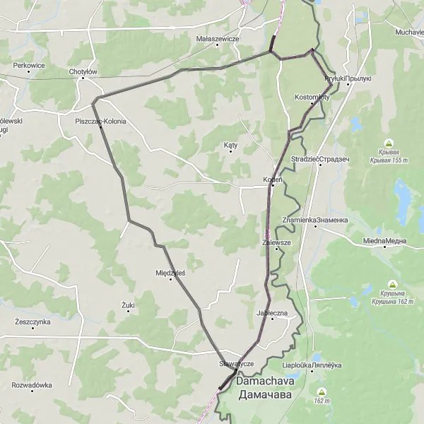 Map miniature of "Kostomłoty Road Ride" cycling inspiration in Lubelskie, Poland. Generated by Tarmacs.app cycling route planner