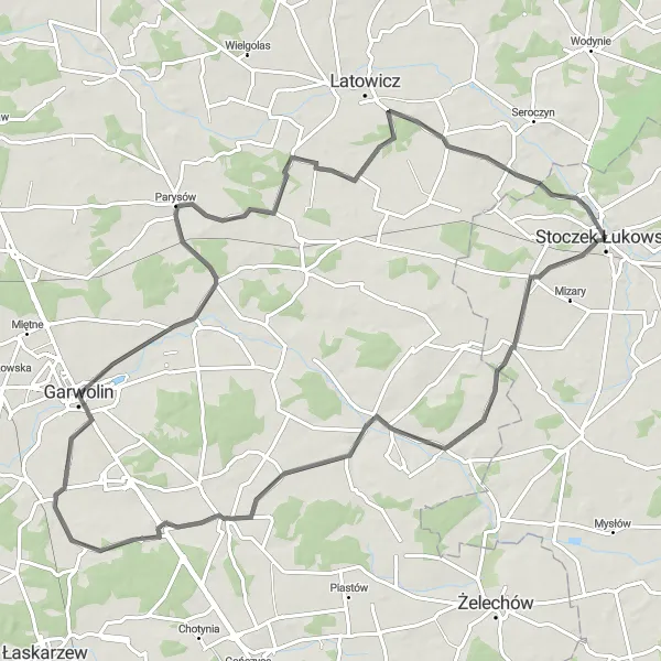 Map miniature of "The Road Loop from Stoczek Łukowski" cycling inspiration in Lubelskie, Poland. Generated by Tarmacs.app cycling route planner