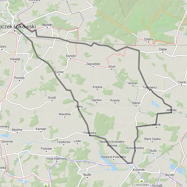 Map miniature of "Scenic Road Ride to Jedlanka and Kożuchówka" cycling inspiration in Lubelskie, Poland. Generated by Tarmacs.app cycling route planner