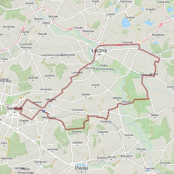 Map miniature of "Puchaczów Loop" cycling inspiration in Lubelskie, Poland. Generated by Tarmacs.app cycling route planner