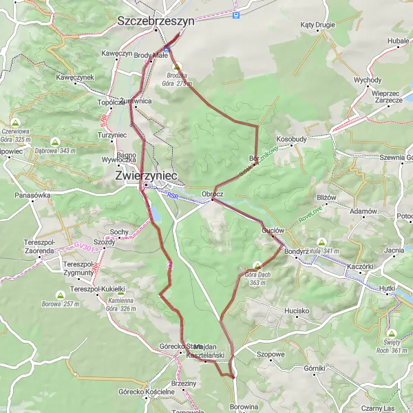 Map miniature of "The Horodzisko and Zwierzyniec Loop" cycling inspiration in Lubelskie, Poland. Generated by Tarmacs.app cycling route planner