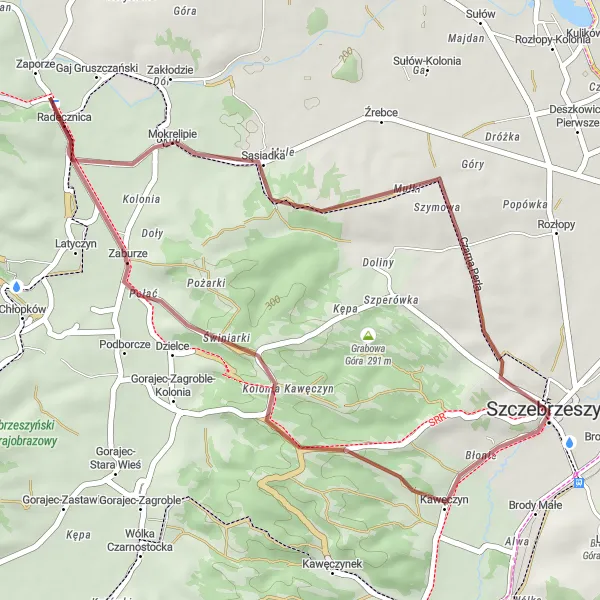 Miniatura mapy "Trasa Szlakiem Jeziorka Szczebrzeszyńskiego" - trasy rowerowej w Lubelskie, Poland. Wygenerowane przez planer tras rowerowych Tarmacs.app