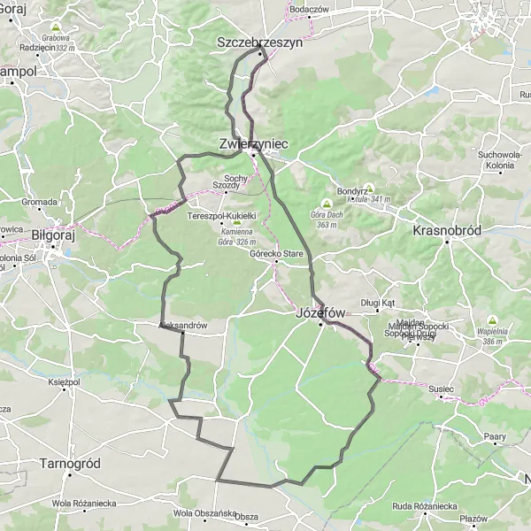 Map miniature of "The Kamienica and Łukowa Circuit" cycling inspiration in Lubelskie, Poland. Generated by Tarmacs.app cycling route planner