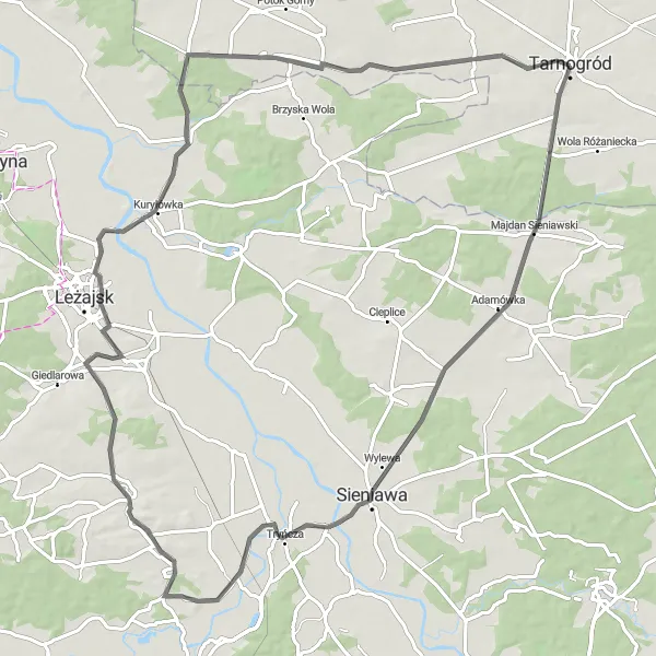 Map miniature of "Road to Kulno" cycling inspiration in Lubelskie, Poland. Generated by Tarmacs.app cycling route planner