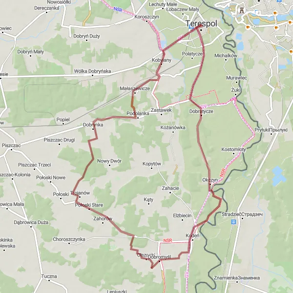 Miniatura mapy "Trasa przez Kobylany i Terespol" - trasy rowerowej w Lubelskie, Poland. Wygenerowane przez planer tras rowerowych Tarmacs.app