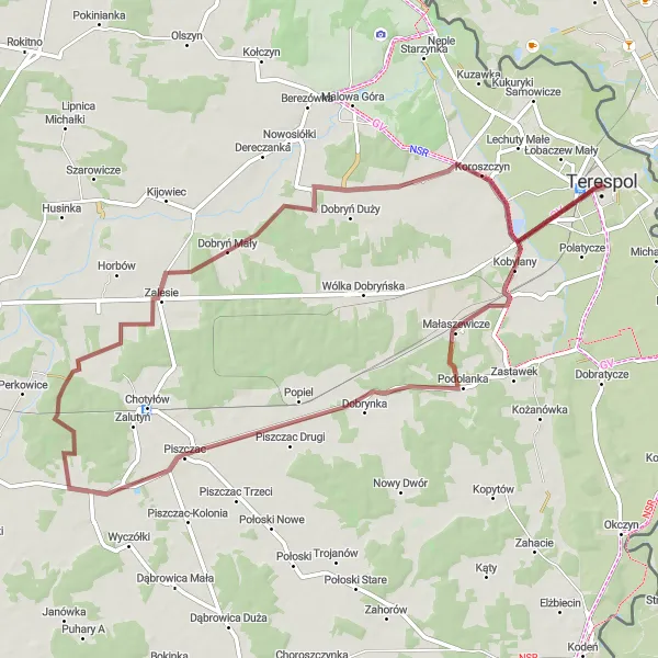 Map miniature of "Gravel Adventure near Terespol" cycling inspiration in Lubelskie, Poland. Generated by Tarmacs.app cycling route planner