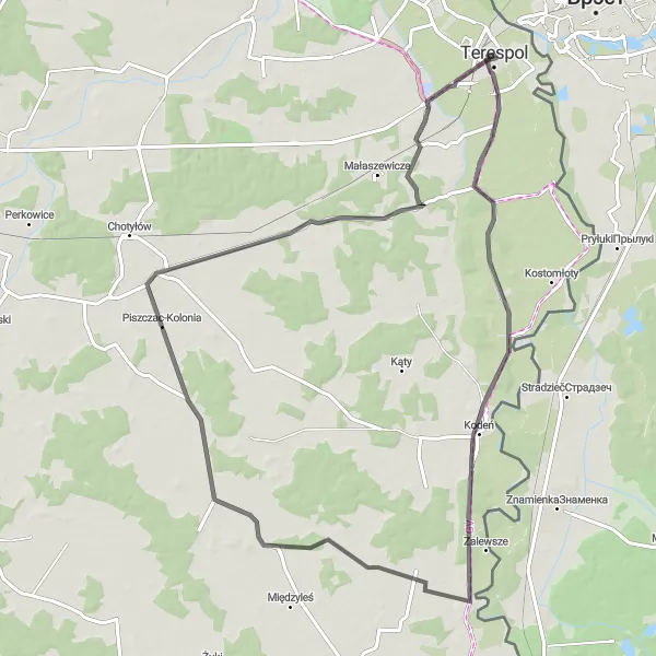 Map miniature of "Scenic Road Cycling from Terespol to Kobylany" cycling inspiration in Lubelskie, Poland. Generated by Tarmacs.app cycling route planner