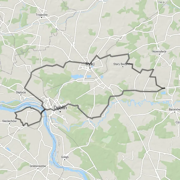 Map miniature of "Delightful Dęblin Ride" cycling inspiration in Lubelskie, Poland. Generated by Tarmacs.app cycling route planner