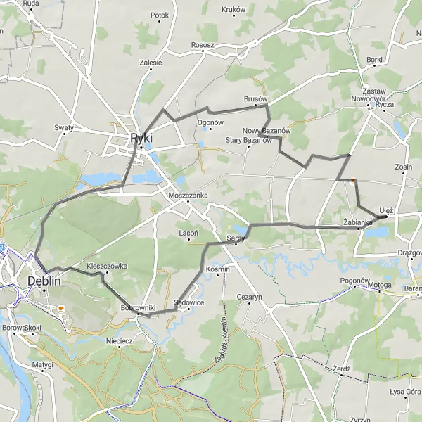 Miniatura mapy "Trasa Ułęż Górny - Dęblin - Nowy Bazanów" - trasy rowerowej w Lubelskie, Poland. Wygenerowane przez planer tras rowerowych Tarmacs.app