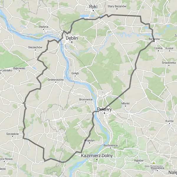 Map miniature of "The Road to Chrustne" cycling inspiration in Lubelskie, Poland. Generated by Tarmacs.app cycling route planner