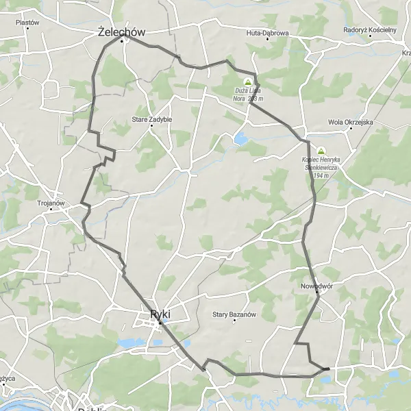 Map miniature of "Ułęż Górny Loop" cycling inspiration in Lubelskie, Poland. Generated by Tarmacs.app cycling route planner