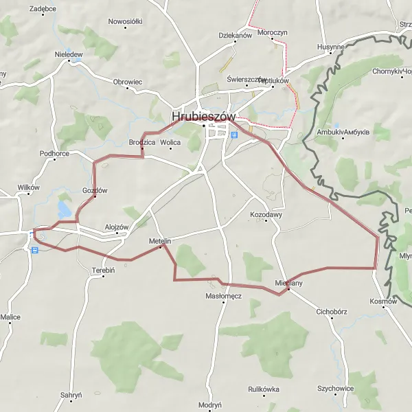 Map miniature of "Through Natura 2000 Zachodniowołyńska Dolina Bugu" cycling inspiration in Lubelskie, Poland. Generated by Tarmacs.app cycling route planner