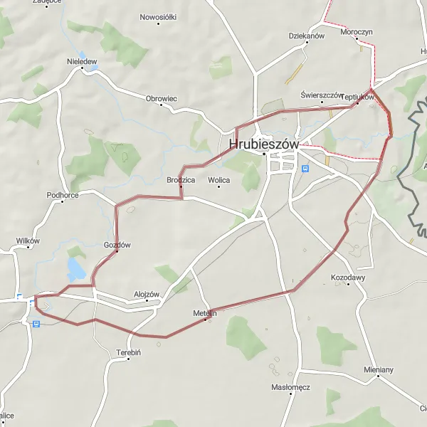 Miniatura mapy "Trasa Gravelowa przez Brodzicę, Grodzisko Wołyń i Czerniczyn" - trasy rowerowej w Lubelskie, Poland. Wygenerowane przez planer tras rowerowych Tarmacs.app