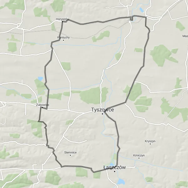 Map miniature of "Werbkowice - Lipowiec - Wożuczyn - Horyszów-Kolonia" cycling inspiration in Lubelskie, Poland. Generated by Tarmacs.app cycling route planner