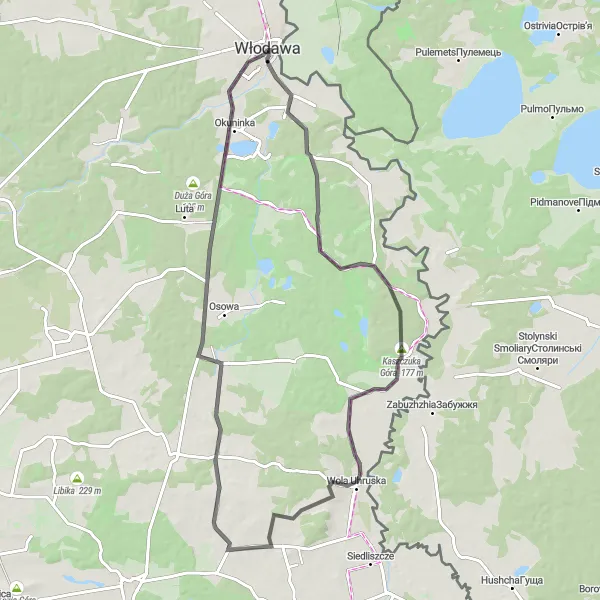 Miniatura mapy "Trasa przez Orchówek i Kaszczuka Górę" - trasy rowerowej w Lubelskie, Poland. Wygenerowane przez planer tras rowerowych Tarmacs.app