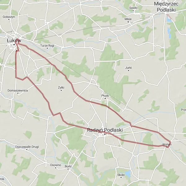 Miniatura mapy "Trasa przez Bezwolę" - trasy rowerowej w Lubelskie, Poland. Wygenerowane przez planer tras rowerowych Tarmacs.app