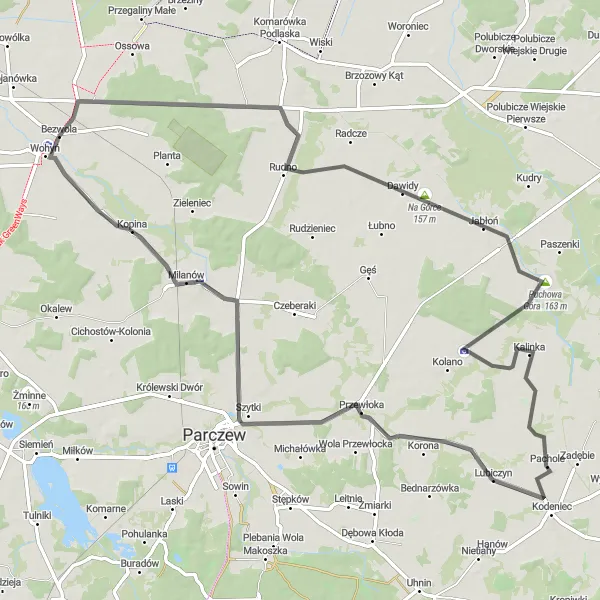 Map miniature of "Bucolic Kostry" cycling inspiration in Lubelskie, Poland. Generated by Tarmacs.app cycling route planner