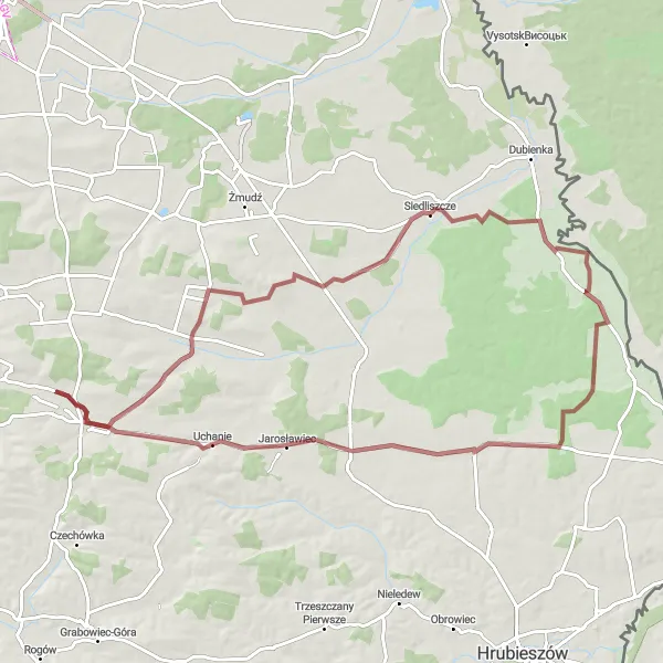 Map miniature of "Wojsławice Gravel Escape" cycling inspiration in Lubelskie, Poland. Generated by Tarmacs.app cycling route planner