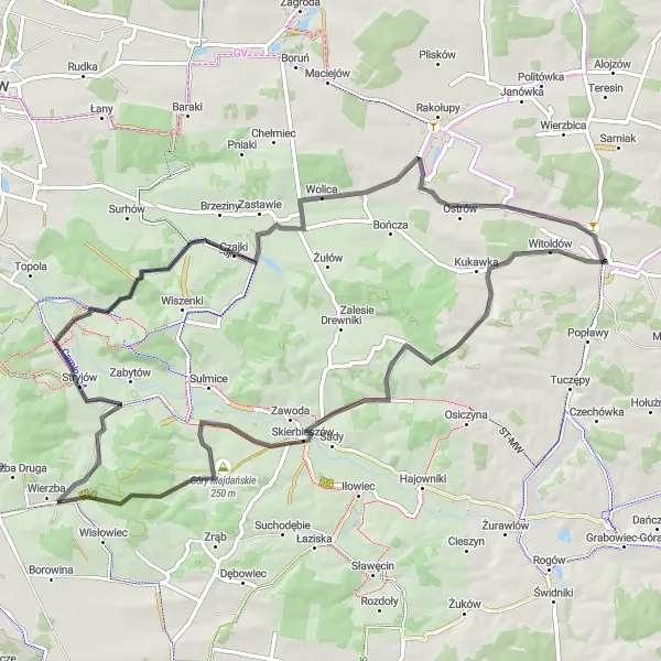 Map miniature of "Wojsławice Countryside Delight" cycling inspiration in Lubelskie, Poland. Generated by Tarmacs.app cycling route planner