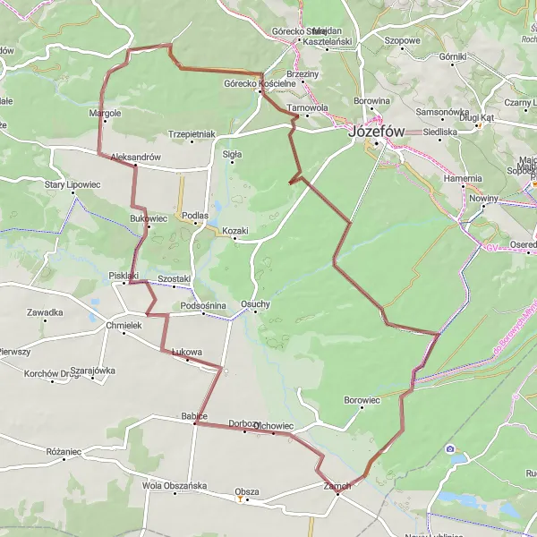 Map miniature of "Łukowa - Aleksandrów - Górecko Kościelne - Nawozy" cycling inspiration in Lubelskie, Poland. Generated by Tarmacs.app cycling route planner