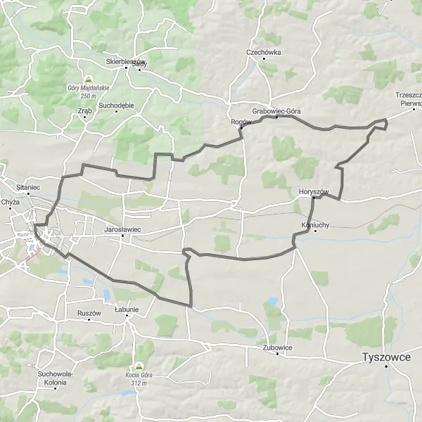 Map miniature of "Zamość - Grabowiec-Góra Adventure" cycling inspiration in Lubelskie, Poland. Generated by Tarmacs.app cycling route planner