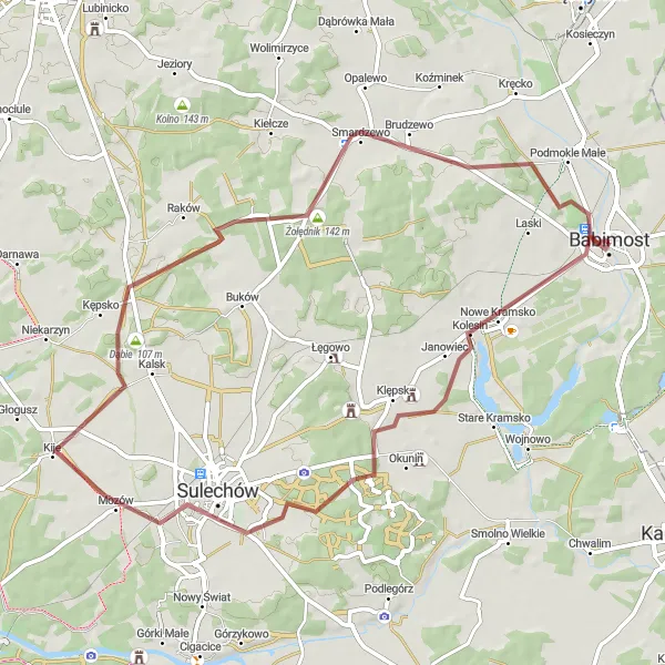 Miniatura mapy "Szlakiem Klępska i Brudzewa" - trasy rowerowej w Lubuskie, Poland. Wygenerowane przez planer tras rowerowych Tarmacs.app