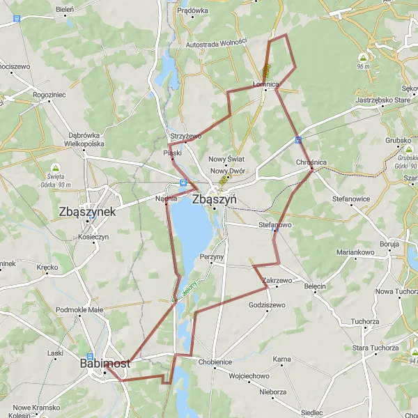 Miniatura mapy "Trasa gravelowa przez Nową Wieś Zbąską i Grójec Wielki" - trasy rowerowej w Lubuskie, Poland. Wygenerowane przez planer tras rowerowych Tarmacs.app
